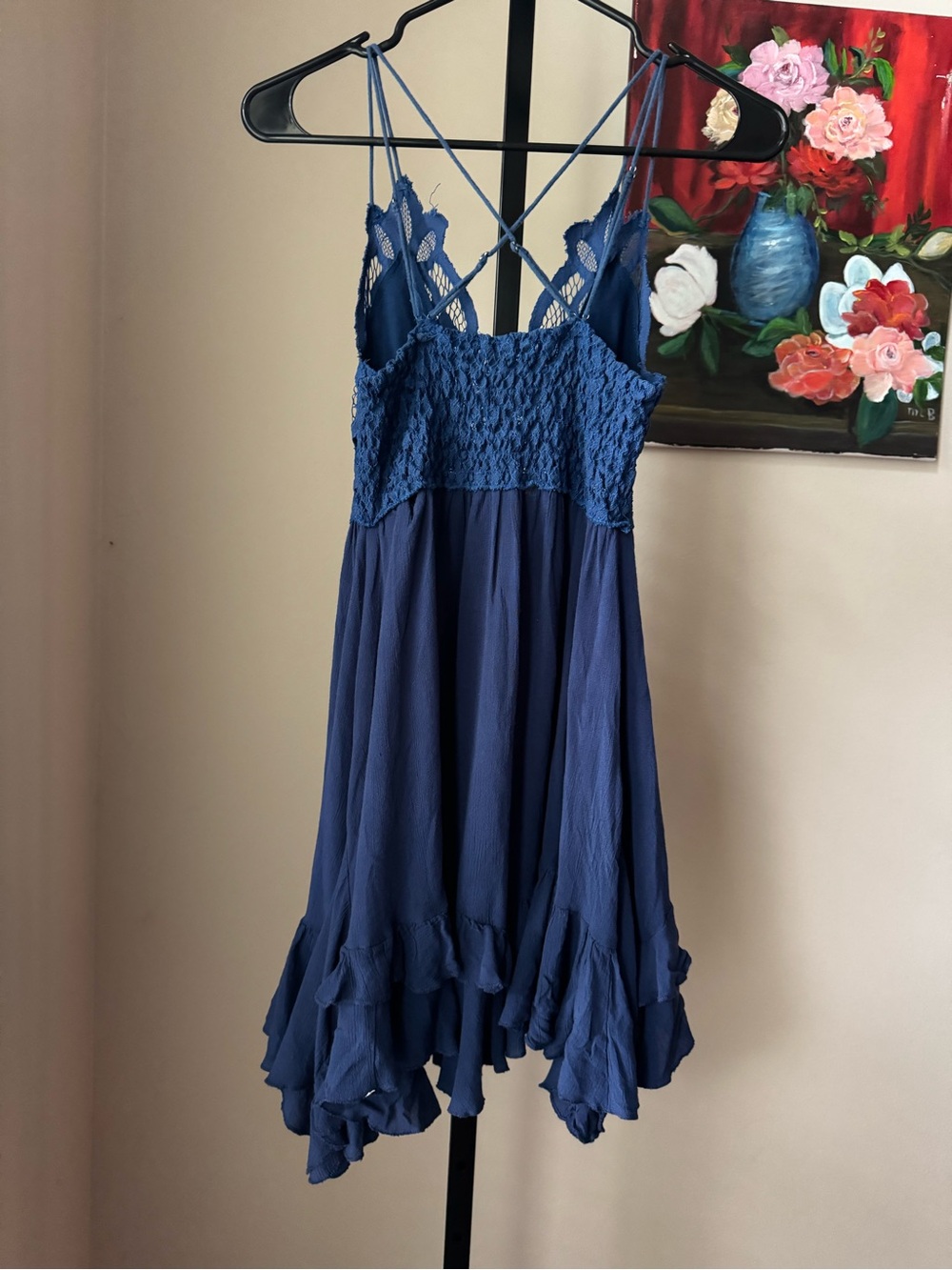 Free people navy blue Adella Lace-Trim Navy Blue Flowy Mini Dress - Picture 8 of 8